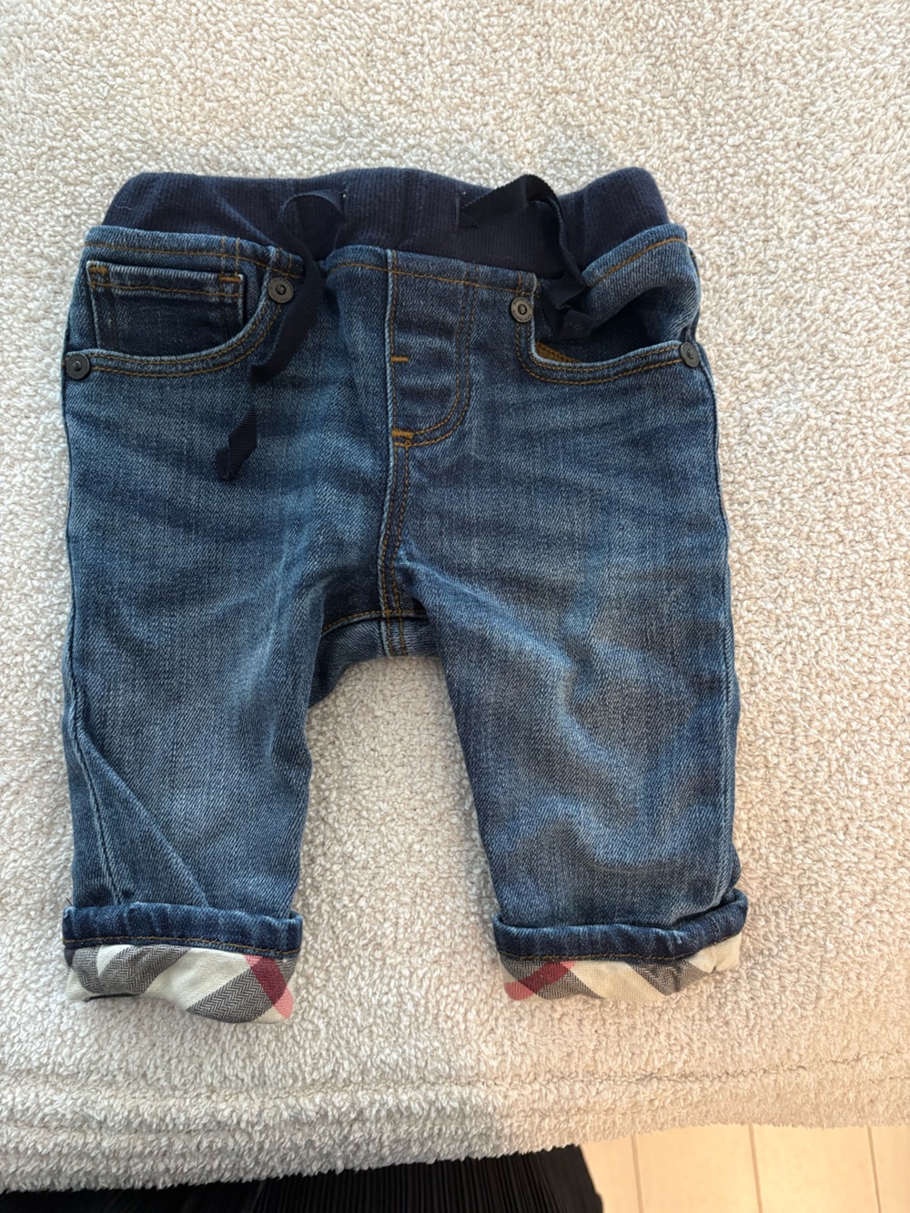 Burberry Toddler Slim Blue Denim Jeans with Check Cuff